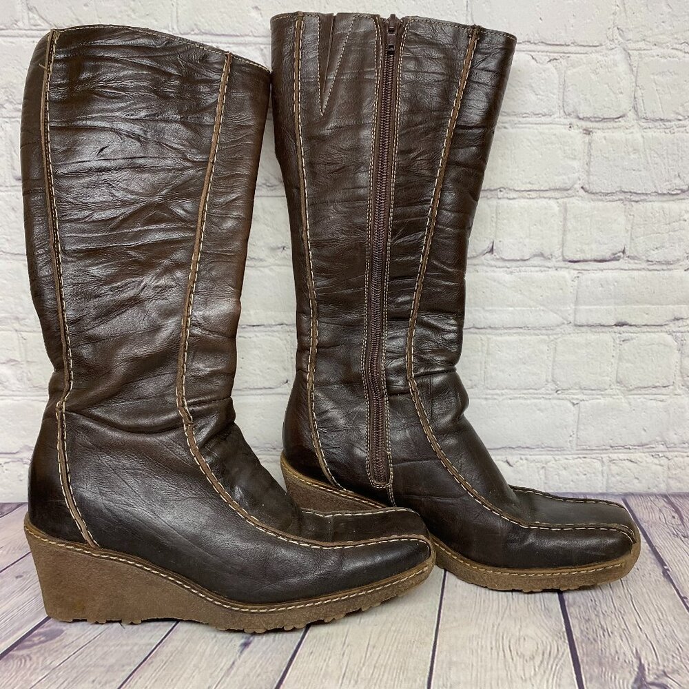 Vintage Brown Wedge Boots Size 37 - Made in Italy